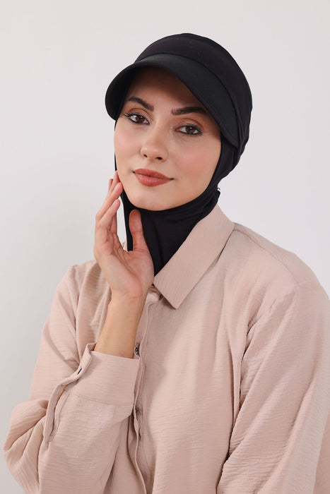 2-in-1 Cotton Hijab Bonnet with Removable Visor, Detachable Visor Ninja Undercap Hijab Bonnet with Brim,B-91