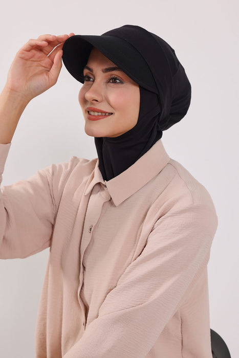 2-in-1 Cotton Hijab Bonnet with Removable Visor, Detachable Visor Ninja Undercap Hijab Bonnet with Brim,B-91