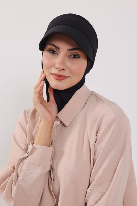 2-in-1 Cotton Hijab Bonnet with Removable Visor, Detachable Visor Ninja Undercap Hijab Bonnet with Brim,B-91