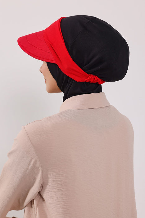 2-in-1 Cotton Hijab Bonnet with Removable Visor, Detachable Visor Ninja Undercap Hijab Bonnet with Brim,B-91
