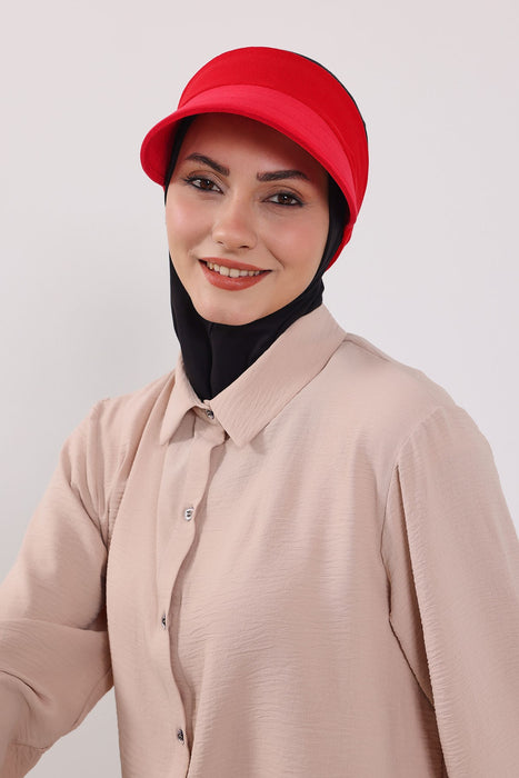 2-in-1 Cotton Hijab Bonnet with Removable Visor, Detachable Visor Ninja Undercap Hijab Bonnet with Brim,B-91