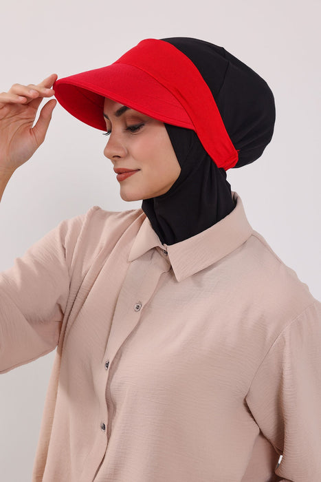 2-in-1 Cotton Hijab Bonnet with Removable Visor, Detachable Visor Ninja Undercap Hijab Bonnet with Brim,B-91