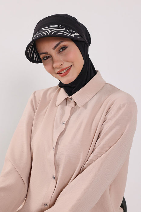 2-in-1 Hijab Bonnet with Removable Printed Visor, Detachable Visor Ninja Undercap Hijab Bonnet with Patterned Brim,B-91D