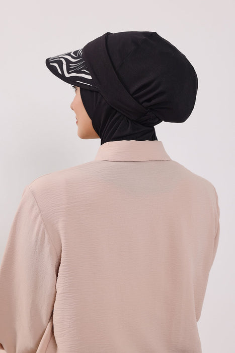 2-in-1 Hijab Bonnet with Removable Printed Visor, Detachable Visor Ninja Undercap Hijab Bonnet with Patterned Brim,B-91D