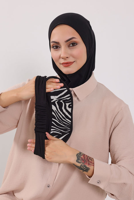 2-in-1 Hijab Bonnet with Removable Printed Visor, Detachable Visor Ninja Undercap Hijab Bonnet with Patterned Brim,B-91D