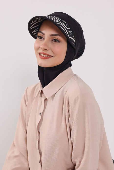 2-in-1 Hijab Bonnet with Removable Printed Visor, Detachable Visor Ninja Undercap Hijab Bonnet with Patterned Brim,B-91D