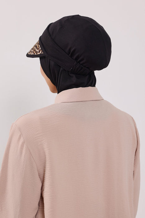 2-in-1 Hijab Bonnet with Removable Printed Visor, Detachable Visor Ninja Undercap Hijab Bonnet with Patterned Brim,B-91D