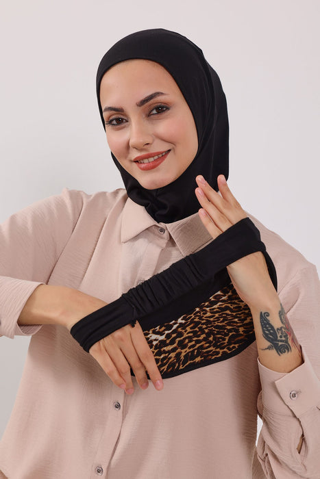 2-in-1 Hijab Bonnet with Removable Printed Visor, Detachable Visor Ninja Undercap Hijab Bonnet with Patterned Brim,B-91D