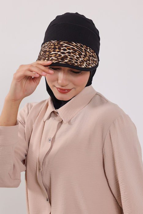 2-in-1 Hijab Bonnet with Removable Printed Visor, Detachable Visor Ninja Undercap Hijab Bonnet with Patterned Brim,B-91D