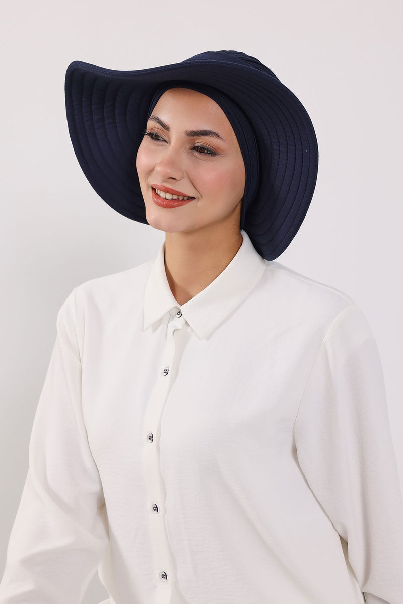 Modest Sun Protective Turban Bonnet with Removable Bow Brim for Women, 2-in-1 Hijab Hat with Removable Brim,S-4