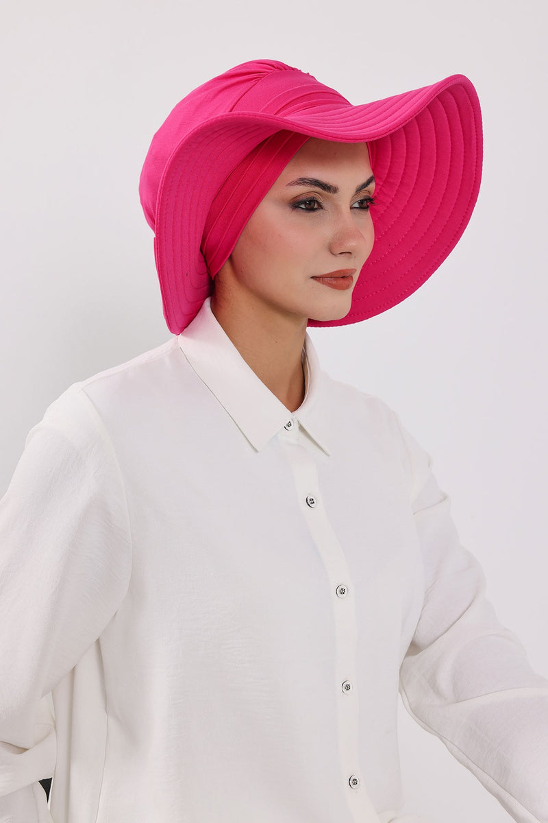 Modest Sun Protective Turban Bonnet with Removable Bow Brim for Women, 2-in-1 Hijab Hat with Removable Brim,S-4