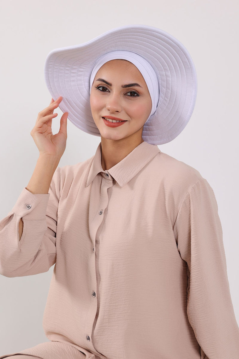 Modest Sun Protective Turban Bonnet with Removable Bow Brim for Women, 2-in-1 Hijab Hat with Removable Brim,S-4