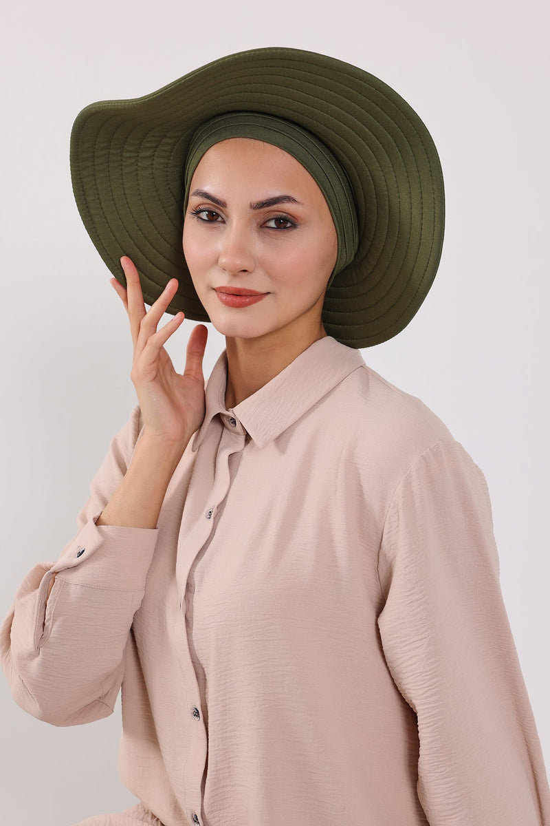 Modest Sun Protective Turban Bonnet with Removable Bow Brim for Women, 2-in-1 Hijab Hat with Removable Brim,S-4