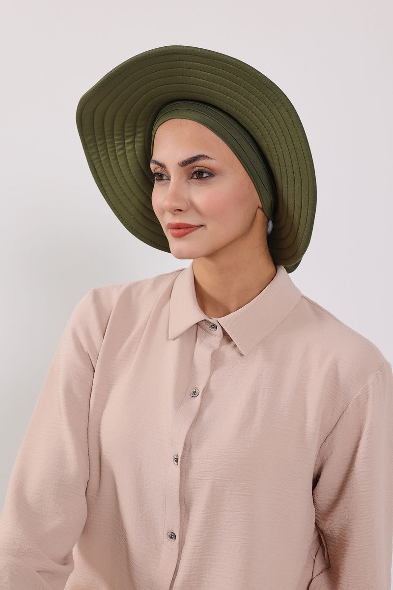 Modest Sun Protective Turban Bonnet with Removable Bow Brim for Women, 2-in-1 Hijab Hat with Removable Brim,S-4