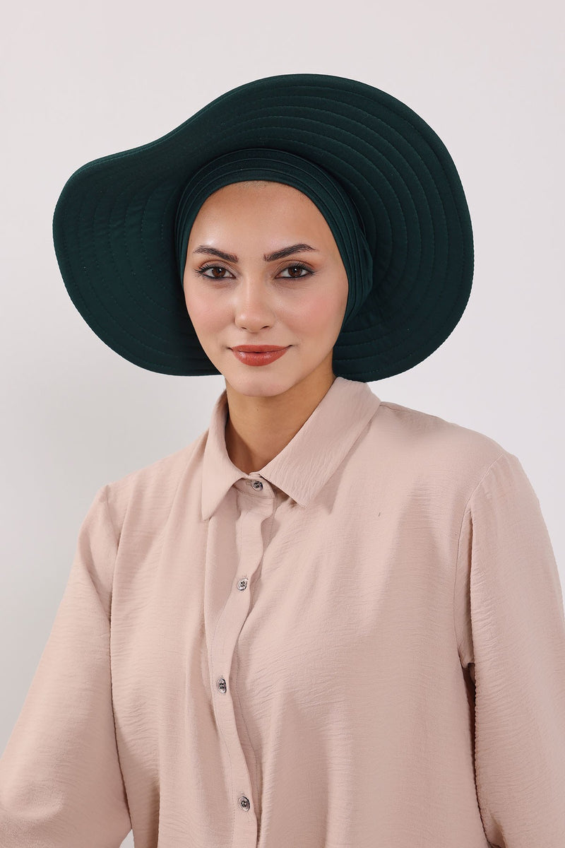 Modest Sun Protective Turban Bonnet with Removable Bow Brim for Women, 2-in-1 Hijab Hat with Removable Brim,S-4