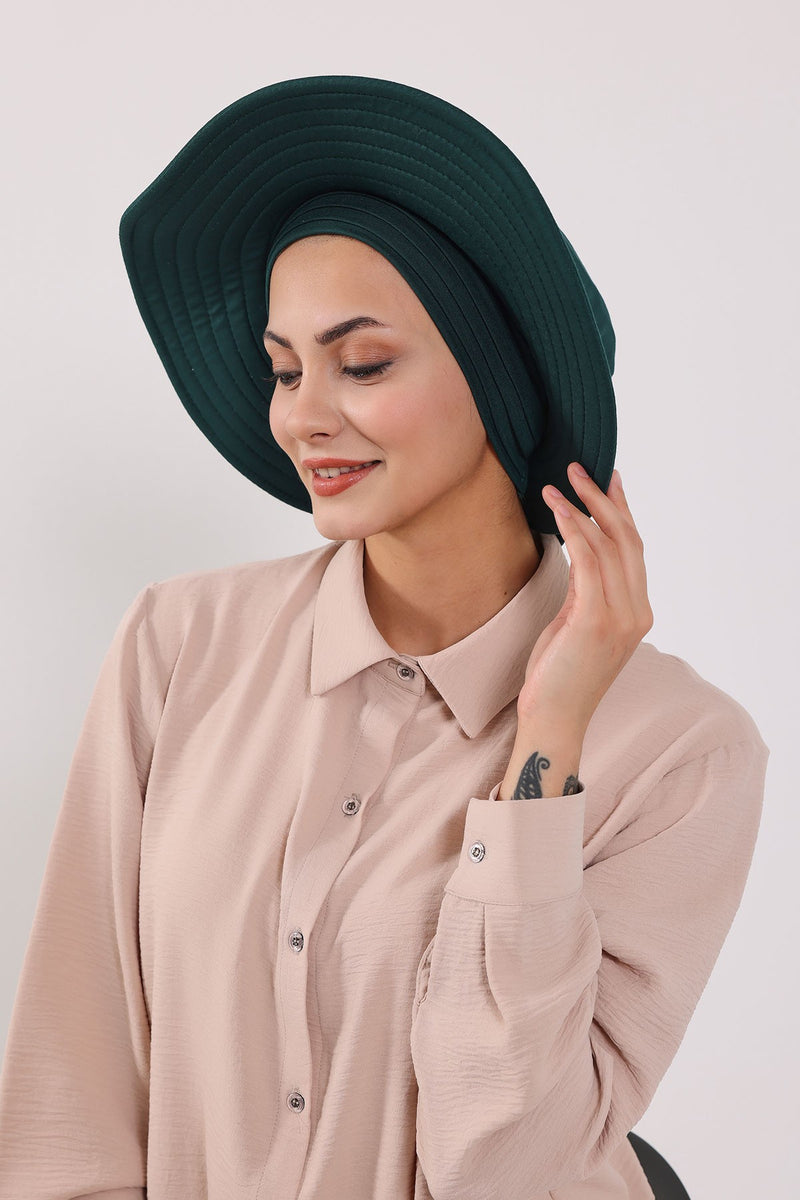 Modest Sun Protective Turban Bonnet with Removable Bow Brim for Women, 2-in-1 Hijab Hat with Removable Brim,S-4