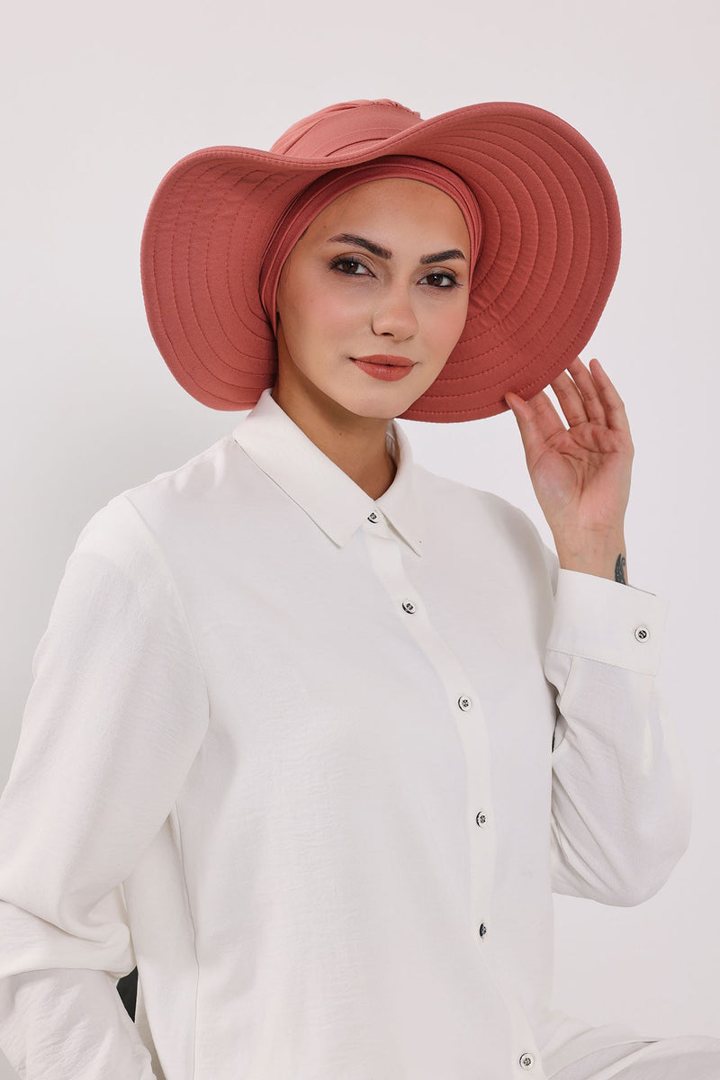 Modest Sun Protective Turban Bonnet with Removable Bow Brim for Women, 2-in-1 Hijab Hat with Removable Brim,S-4