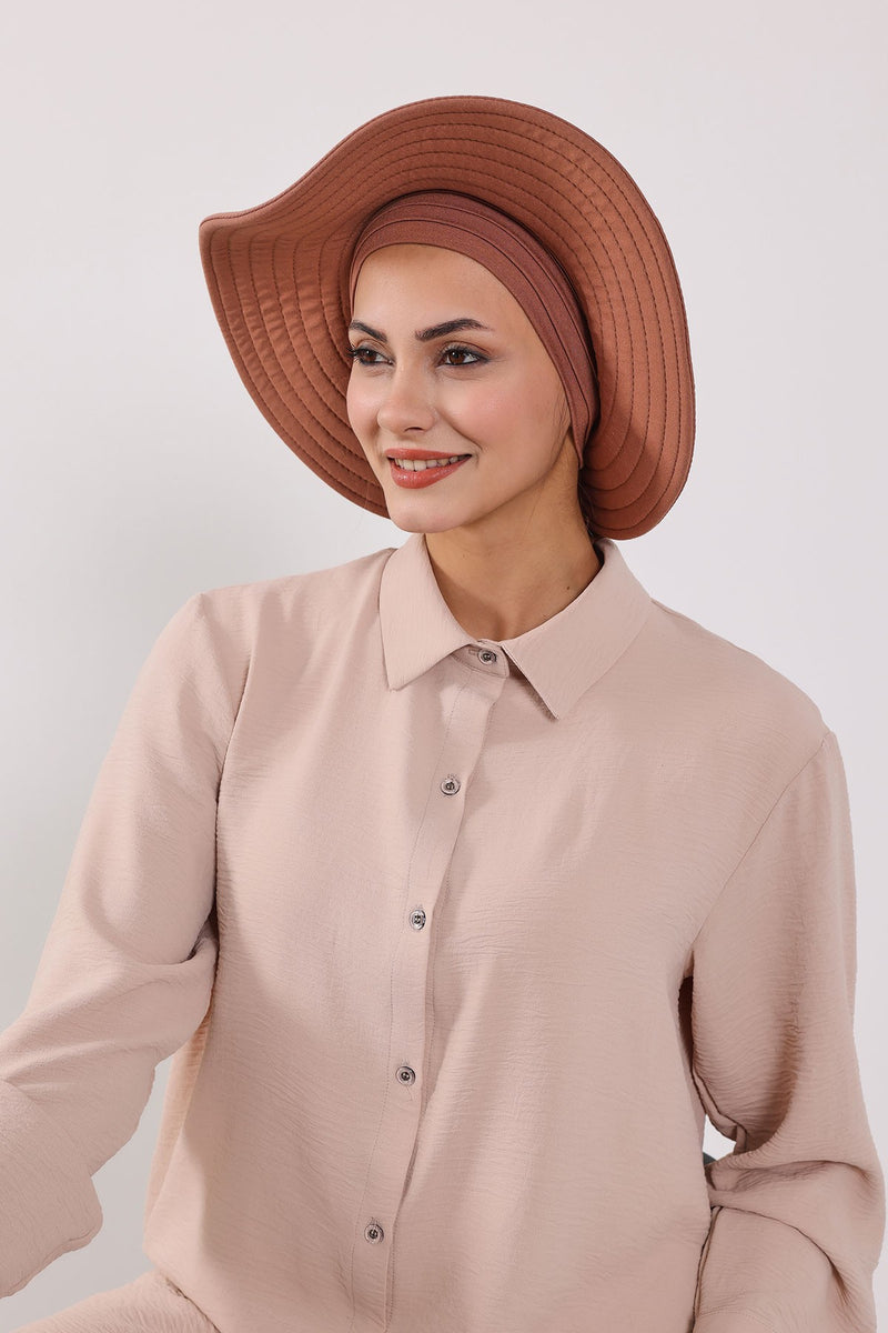 Modest Sun Protective Turban Bonnet with Removable Bow Brim for Women, 2-in-1 Hijab Hat with Removable Brim,S-4
