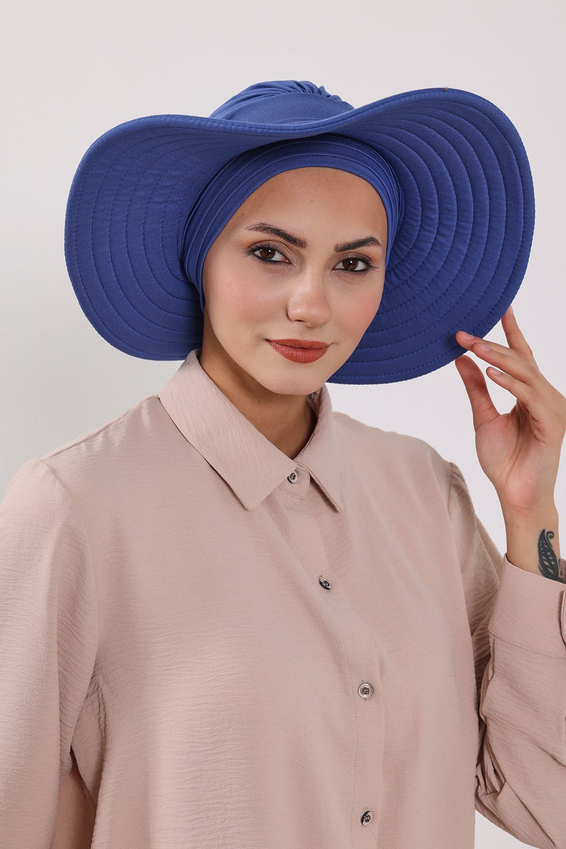 Modest Sun Protective Turban Bonnet with Removable Bow Brim for Women, 2-in-1 Hijab Hat with Removable Brim,S-4