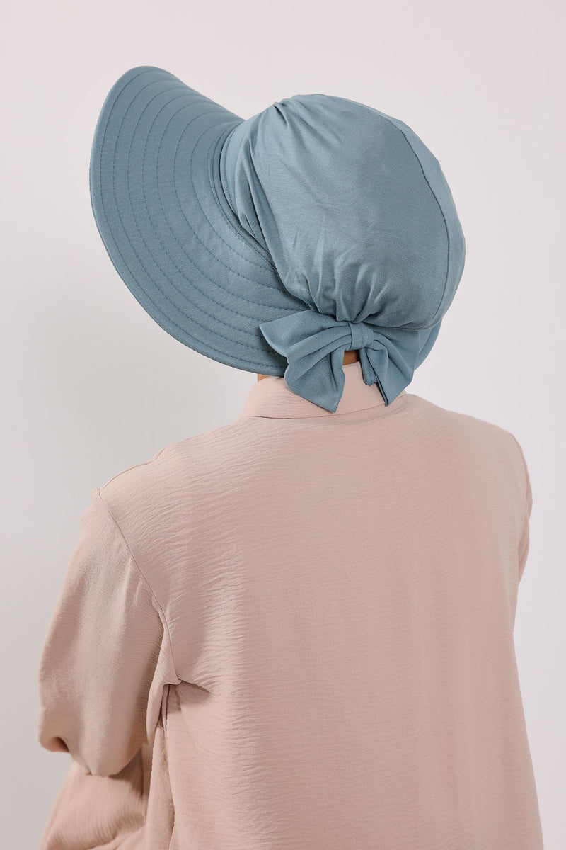 Modest Sun Protective Turban Bonnet with Removable Bow Brim for Women, 2-in-1 Hijab Hat with Removable Brim,S-4