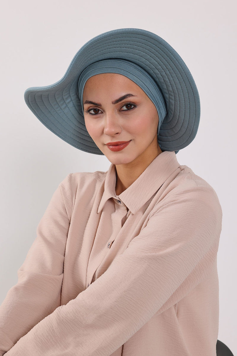 Modest Sun Protective Turban Bonnet with Removable Bow Brim for Women, 2-in-1 Hijab Hat with Removable Brim,S-4