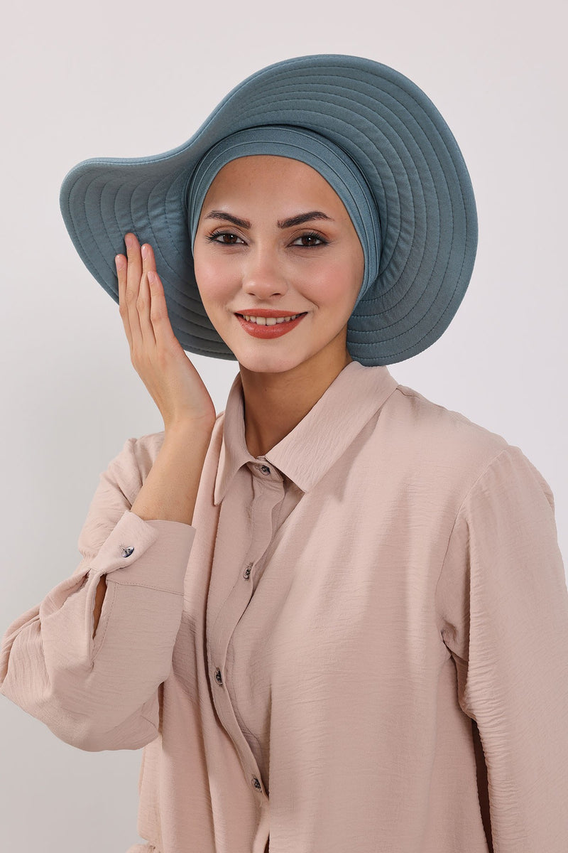 Modest Sun Protective Turban Bonnet with Removable Bow Brim for Women, 2-in-1 Hijab Hat with Removable Brim,S-4