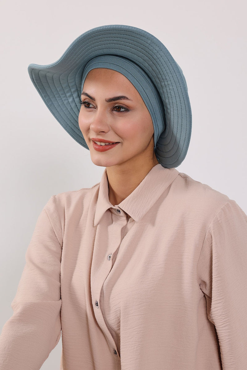 Modest Sun Protective Turban Bonnet with Removable Bow Brim for Women, 2-in-1 Hijab Hat with Removable Brim,S-4