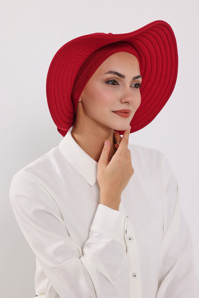 Modest Sun Protective Turban Bonnet with Removable Bow Brim for Women, 2-in-1 Hijab Hat with Removable Brim,S-4