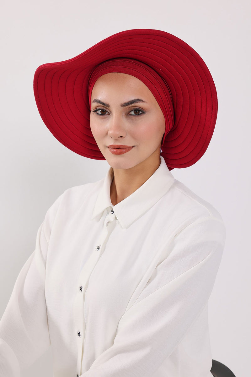 Modest Sun Protective Turban Bonnet with Removable Bow Brim for Women, 2-in-1 Hijab Hat with Removable Brim,S-4