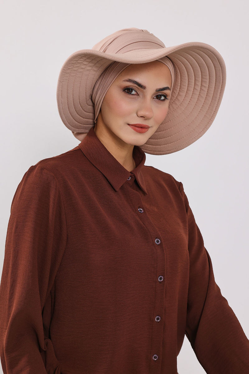 Modest Sun Protective Turban Bonnet with Removable Bow Brim for Women, 2-in-1 Hijab Hat with Removable Brim,S-4