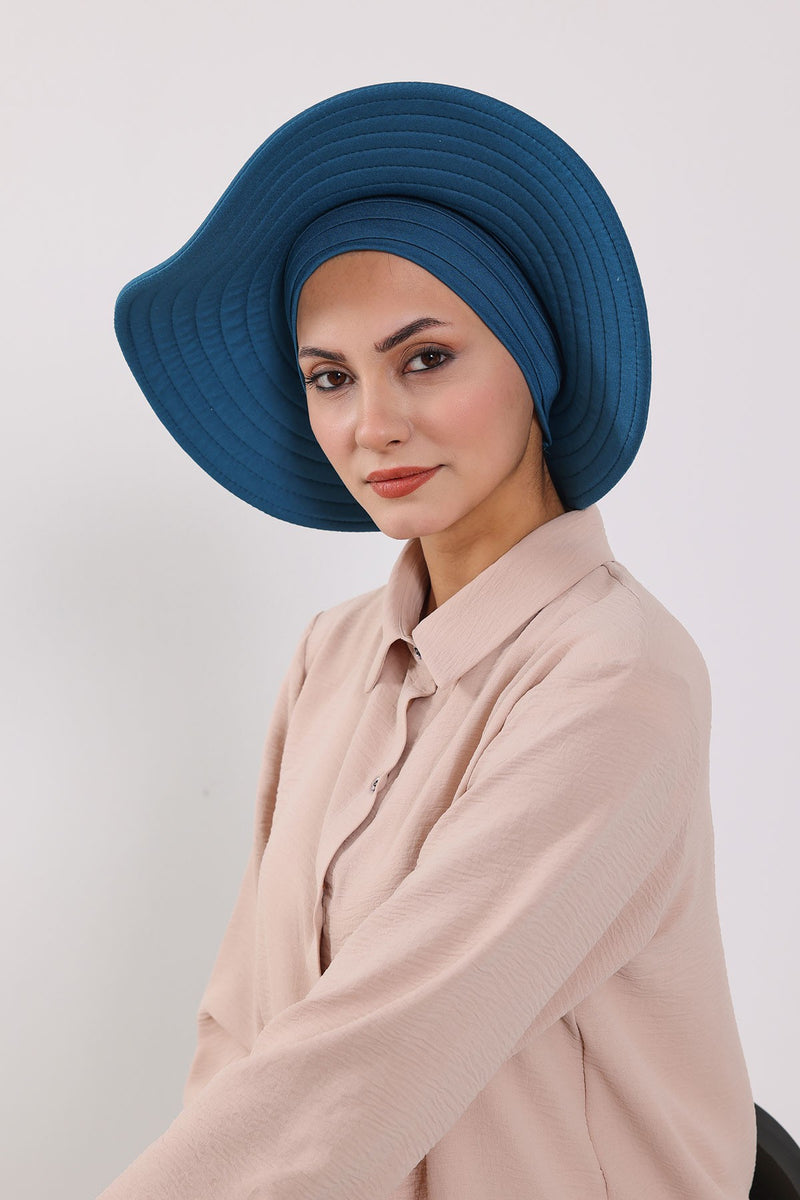 Modest Sun Protective Turban Bonnet with Removable Bow Brim for Women, 2-in-1 Hijab Hat with Removable Brim,S-4