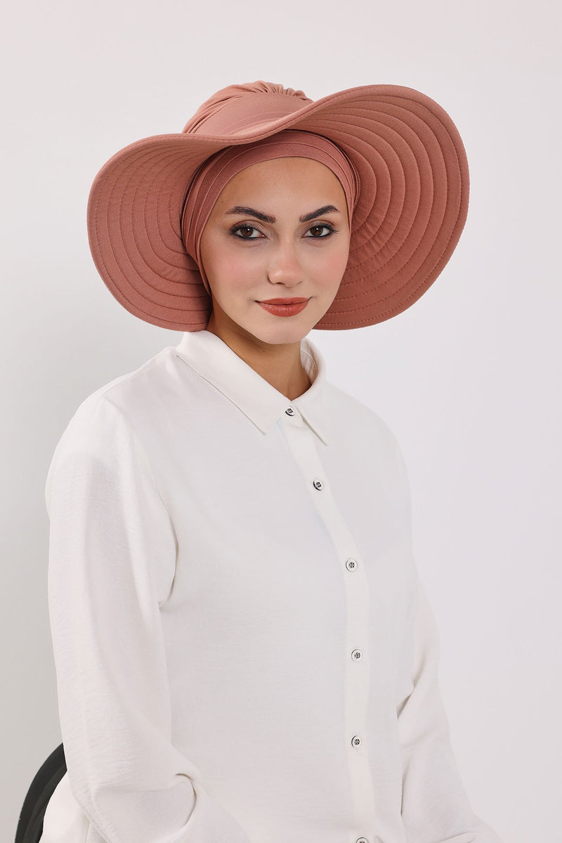 Modest Sun Protective Turban Bonnet with Removable Bow Brim for Women, 2-in-1 Hijab Hat with Removable Brim,S-4