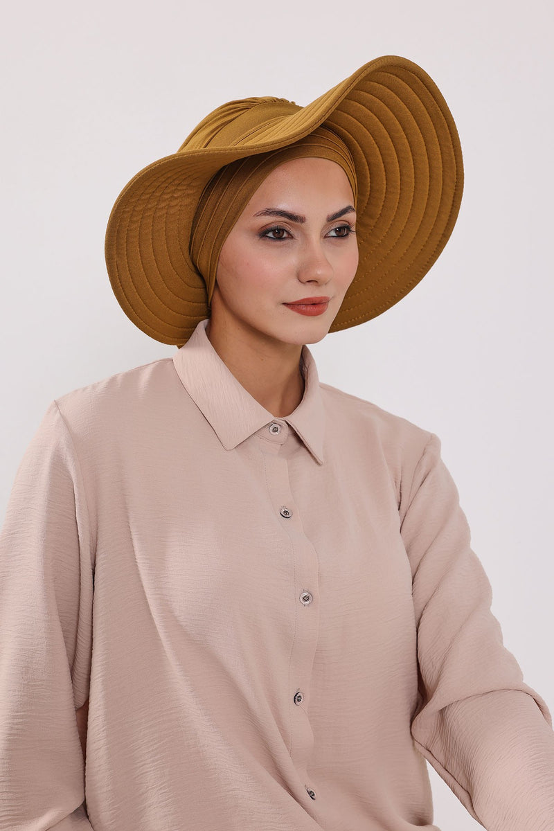 Modest Sun Protective Turban Bonnet with Removable Bow Brim for Women, 2-in-1 Hijab Hat with Removable Brim,S-4