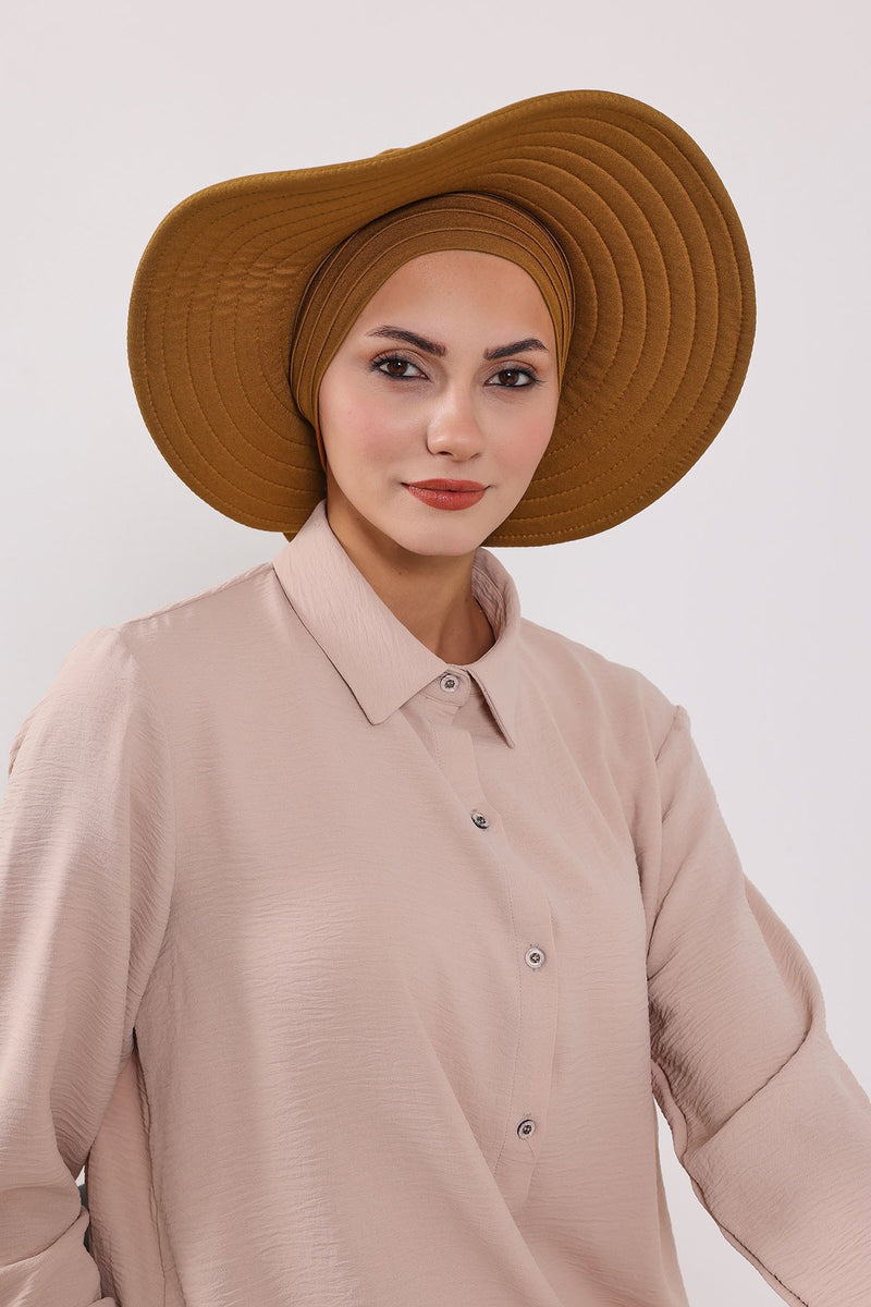 Modest Sun Protective Turban Bonnet with Removable Bow Brim for Women, 2-in-1 Hijab Hat with Removable Brim,S-4
