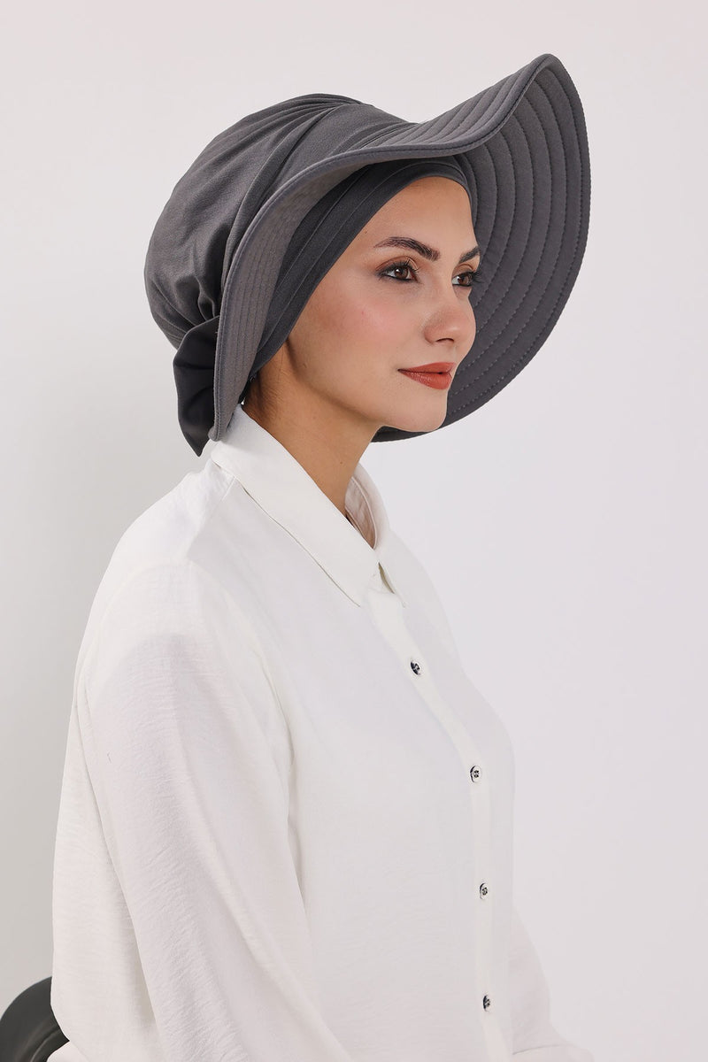 Modest Sun Protective Turban Bonnet with Removable Bow Brim for Women, 2-in-1 Hijab Hat with Removable Brim,S-4