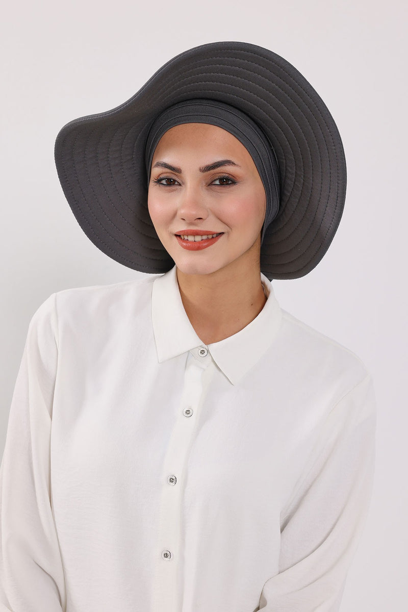 Modest Sun Protective Turban Bonnet with Removable Bow Brim for Women, 2-in-1 Hijab Hat with Removable Brim,S-4