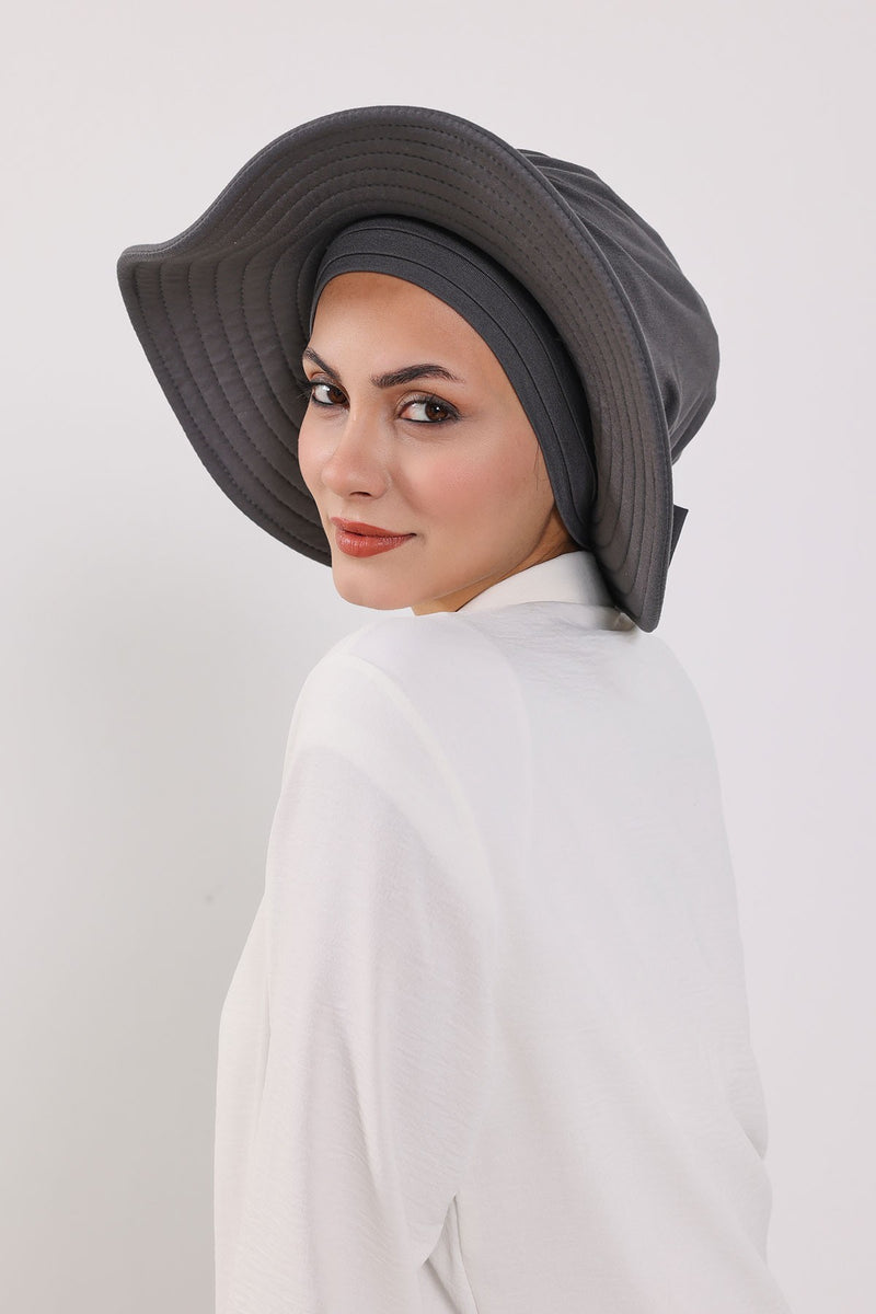 Modest Sun Protective Turban Bonnet with Removable Bow Brim for Women, 2-in-1 Hijab Hat with Removable Brim,S-4