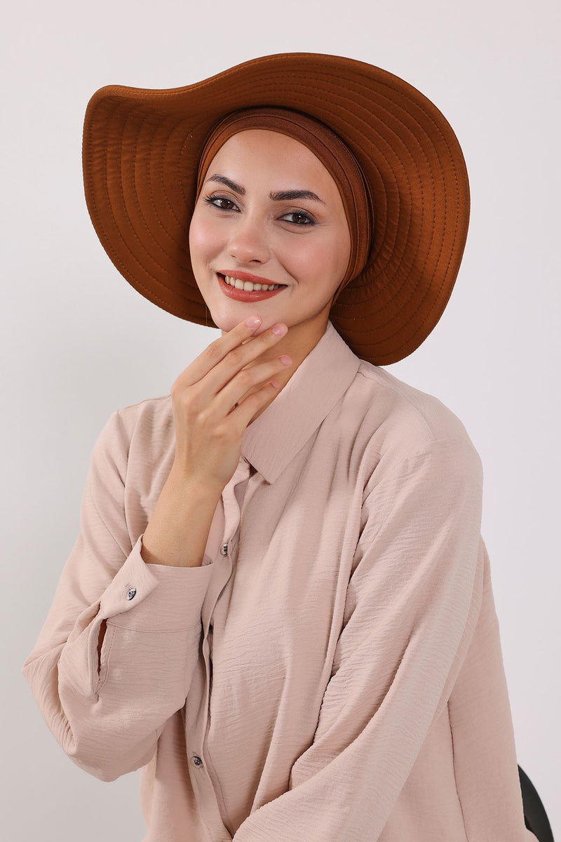 Modest Sun Protective Turban Bonnet with Removable Bow Brim for Women, 2-in-1 Hijab Hat with Removable Brim,S-4