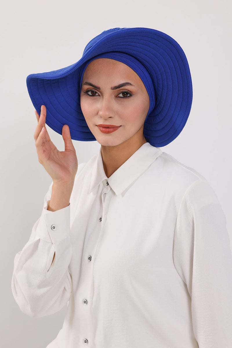 Modest Sun Protective Turban Bonnet with Removable Bow Brim for Women, 2-in-1 Hijab Hat with Removable Brim,S-4