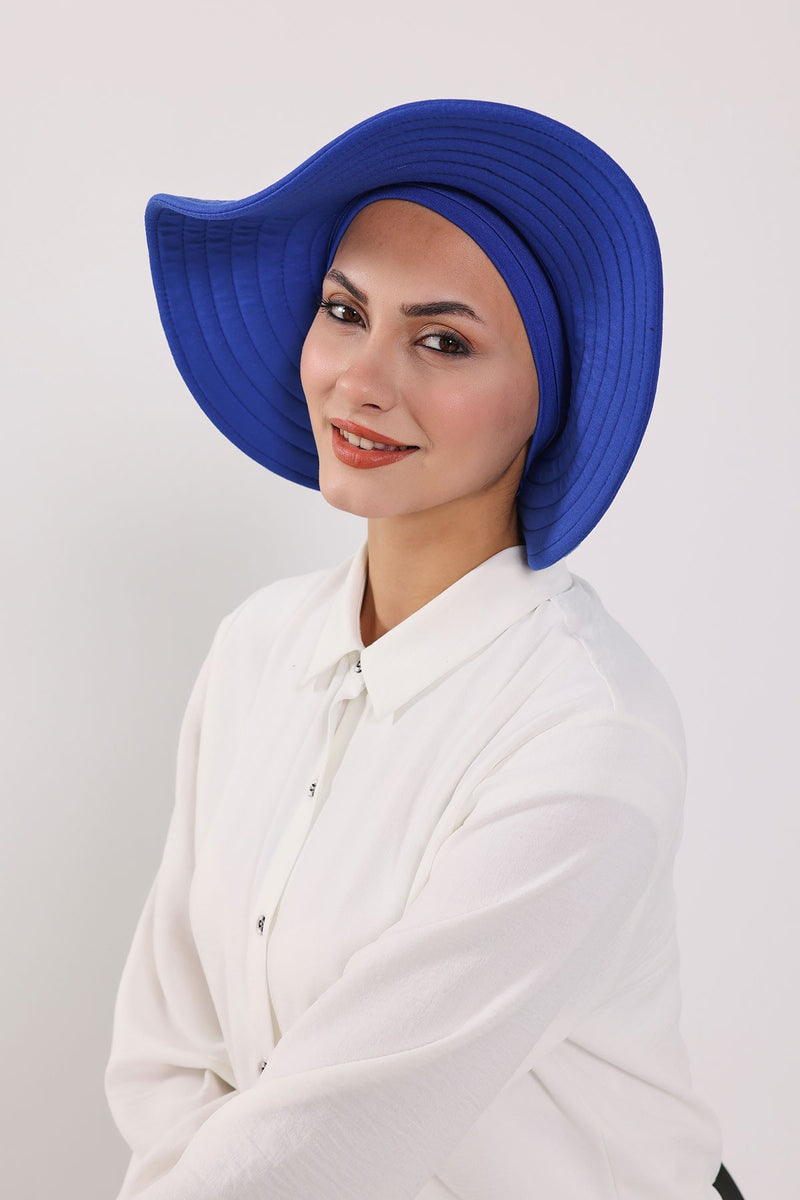 Modest Sun Protective Turban Bonnet with Removable Bow Brim for Women, 2-in-1 Hijab Hat with Removable Brim,S-4