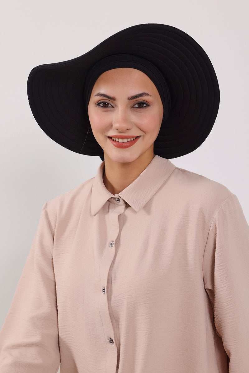 Modest Sun Protective Turban Bonnet with Removable Bow Brim for Women, 2-in-1 Hijab Hat with Removable Brim,S-4