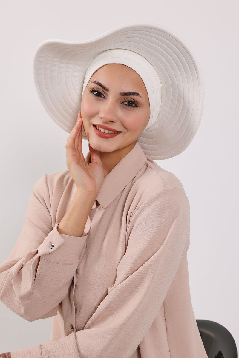 Modest Sun Protective Turban Bonnet with Removable Bow Brim for Women, 2-in-1 Hijab Hat with Removable Brim,S-4
