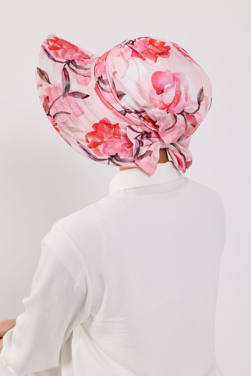 Printed Modest Sun Protective Turban Bonnet with Removable Bow Brim for Women, 2-in-1 Hijab Hat with Removable Brim with Patterns,S-4YD