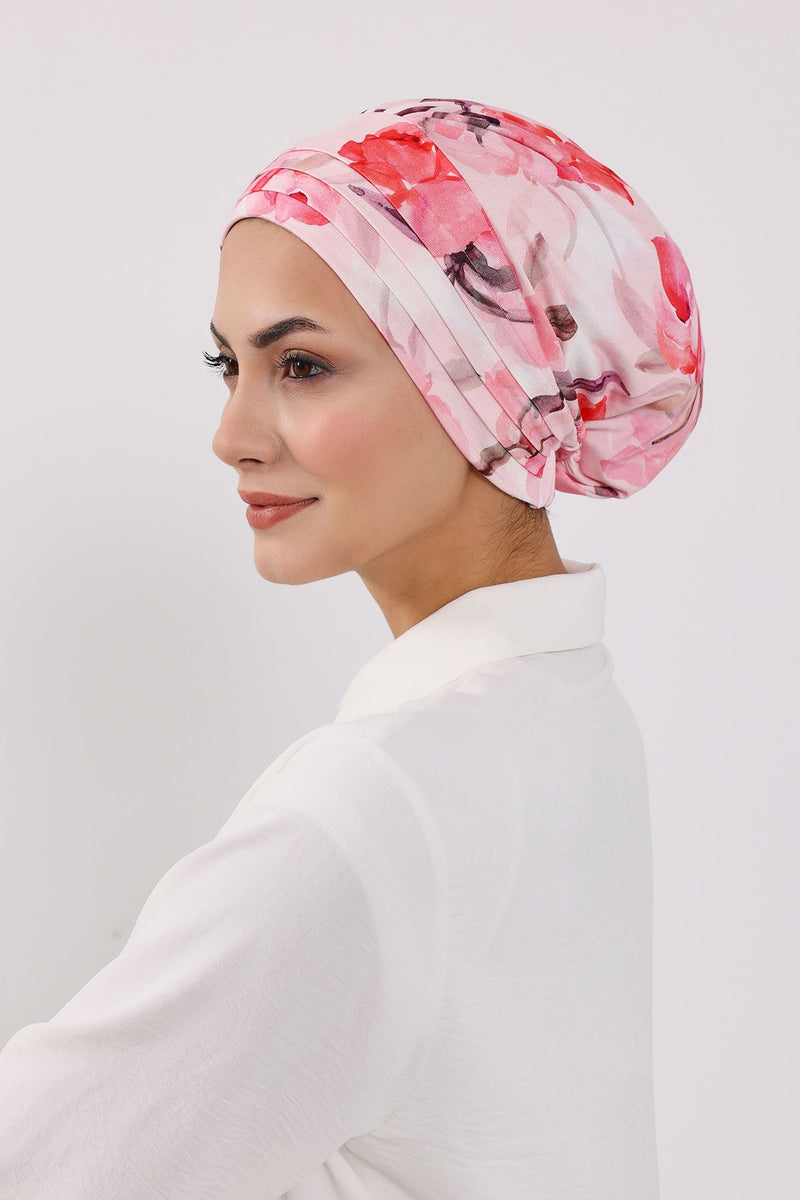 Printed Modest Sun Protective Turban Bonnet with Removable Bow Brim for Women, 2-in-1 Hijab Hat with Removable Brim with Patterns,S-4YD