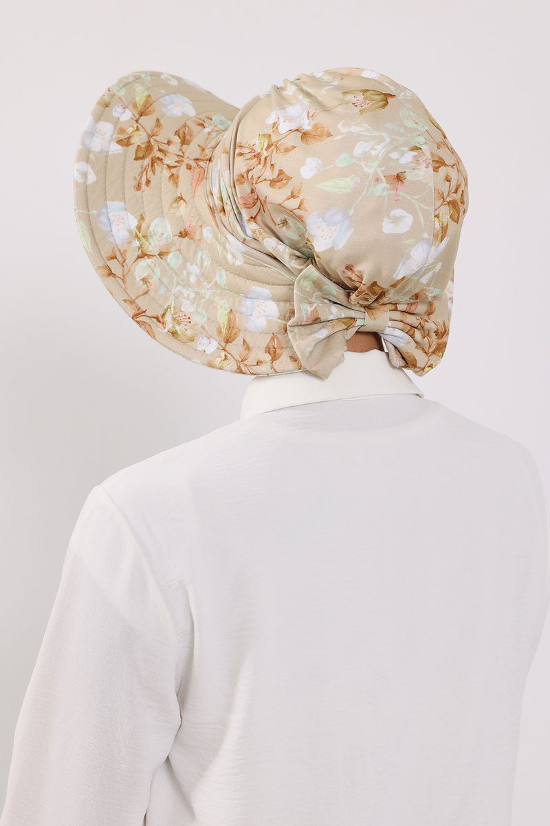 Printed Modest Sun Protective Turban Bonnet with Removable Bow Brim for Women, 2-in-1 Hijab Hat with Removable Brim with Patterns,S-4YD