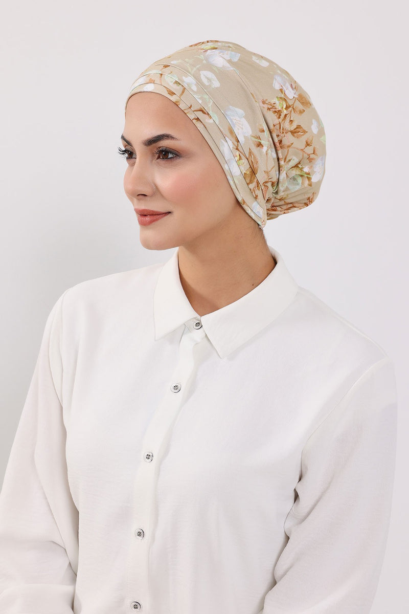 Printed Modest Sun Protective Turban Bonnet with Removable Bow Brim for Women, 2-in-1 Hijab Hat with Removable Brim with Patterns,S-4YD