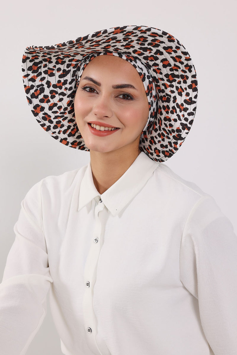 Printed Modest Sun Protective Turban Bonnet with Removable Bow Brim for Women, 2-in-1 Hijab Hat with Removable Brim with Patterns,S-4YD