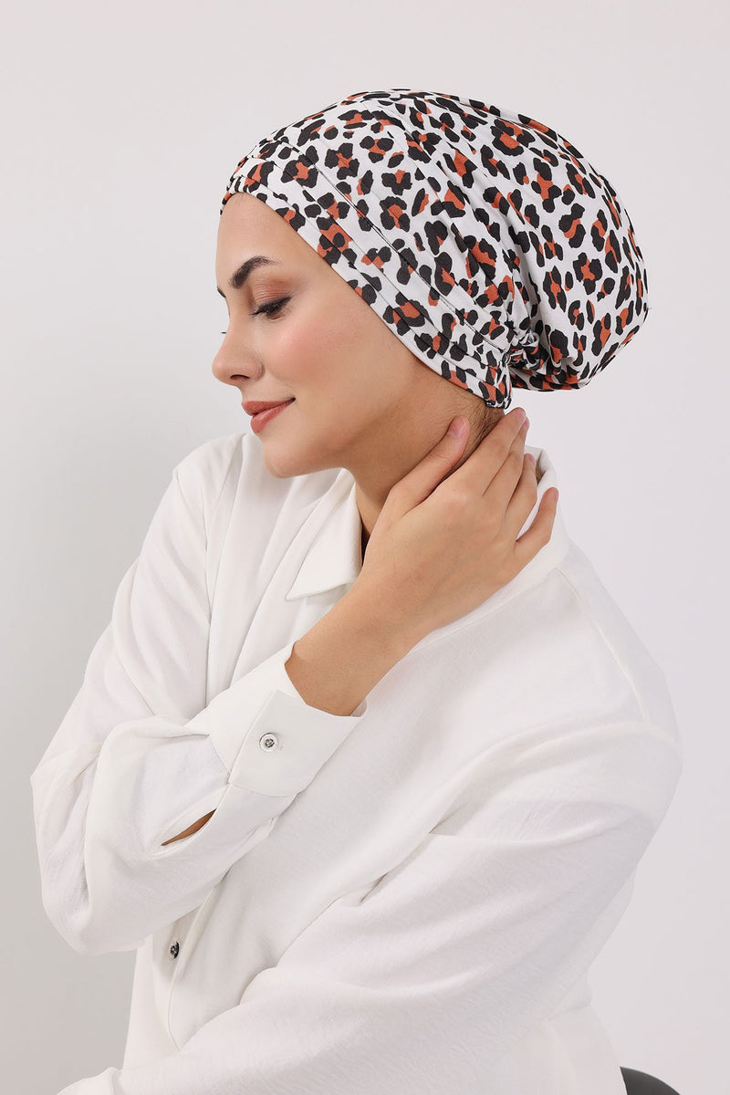 Printed Modest Sun Protective Turban Bonnet with Removable Bow Brim for Women, 2-in-1 Hijab Hat with Removable Brim with Patterns,S-4YD