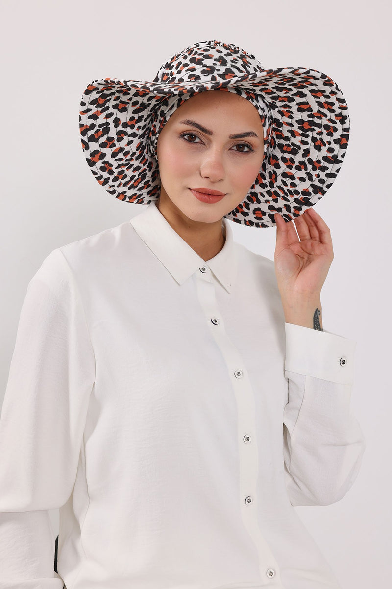 Printed Modest Sun Protective Turban Bonnet with Removable Bow Brim for Women, 2-in-1 Hijab Hat with Removable Brim with Patterns,S-4YD