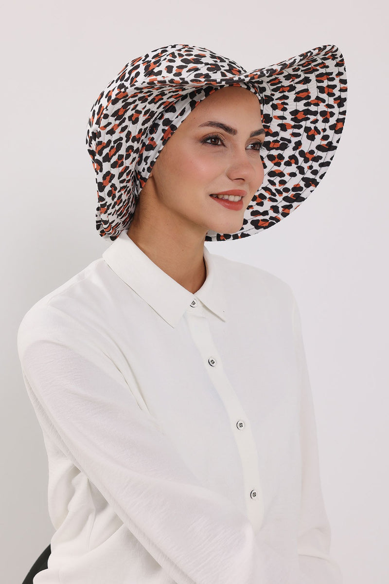 Printed Modest Sun Protective Turban Bonnet with Removable Bow Brim for Women, 2-in-1 Hijab Hat with Removable Brim with Patterns,S-4YD